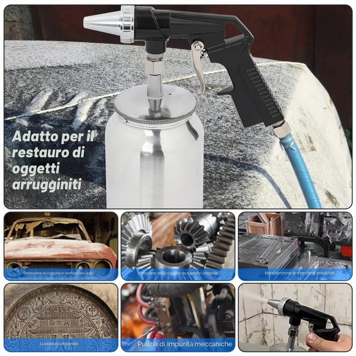 Pistola sabbiatrice ad aria compressa, dispositivi per sabbiatura, pistola per sabbiatura per compressore, sabbiatrice per la pulizia, rimozione della ruggine, lucidatura, smussatura, rimozione di