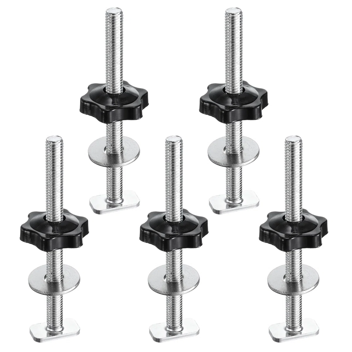 sourcing map Set di 5 bulloni a T, M8 x 100 mm, bulloni filettati M8 x 32 mm, dado esagonale a mano con rondella per maschere e dispositivi per la lavorazione del legno, nero argento