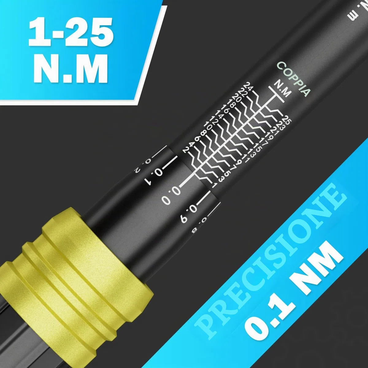 ANPUDS Chiave Dinamometrica 1/4”, 1-25Nm Bici e Moto Chiave Dinamometrica Set, 0.1nm Micro Adjustments, Precisione ± 3%, 72 Denti Chiavi Dinamometriche per Bici da Strada e Mountain, Moto