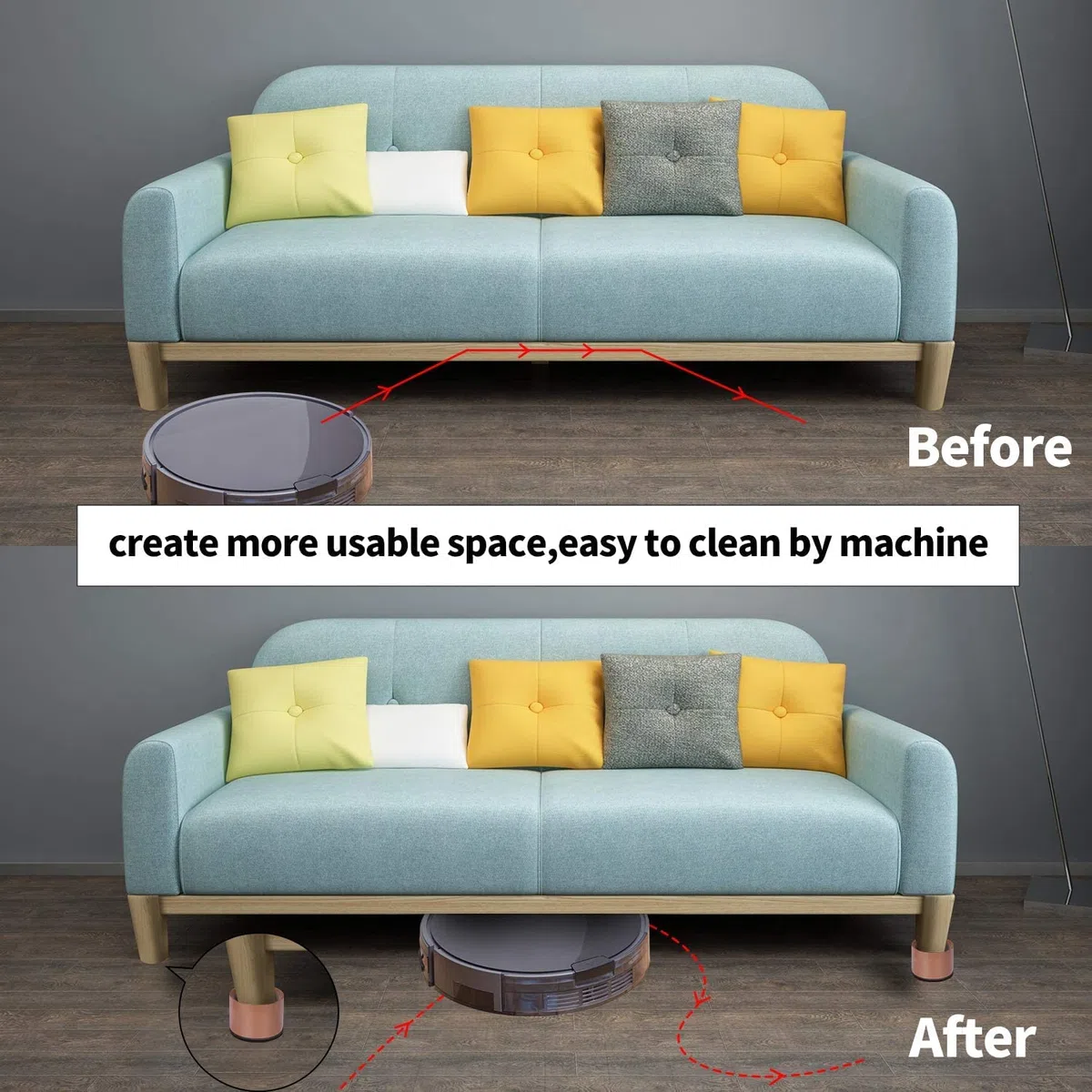 Ezprotekt Riser per letto da 9,5 x 8,5 x 5,7 cm, in acciaio massiccio, crea un ulteriore altezza di 5,1 cm, tavolo autoadesivo, resistente, protezione del pavimento (4 pezzi, marrone rotondo)