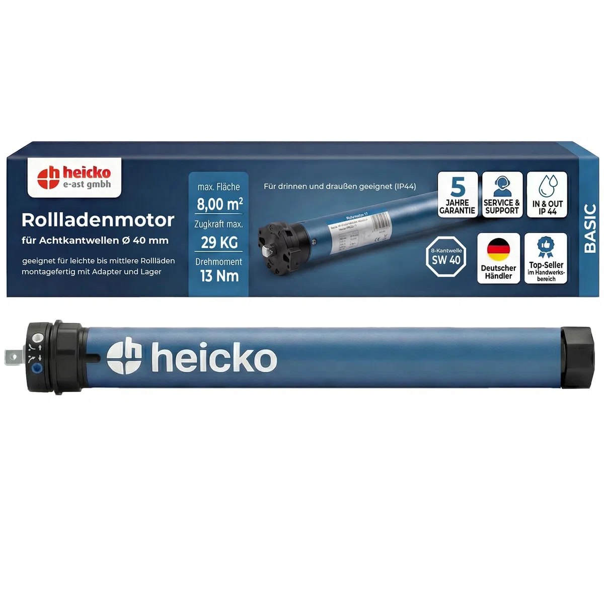 Rollladenmotor/Rollladenantrieb, 13 Nm, max. 29 kg, für 40 mm 8-Kantwelle, mechanische Endschalter (1 ST)
