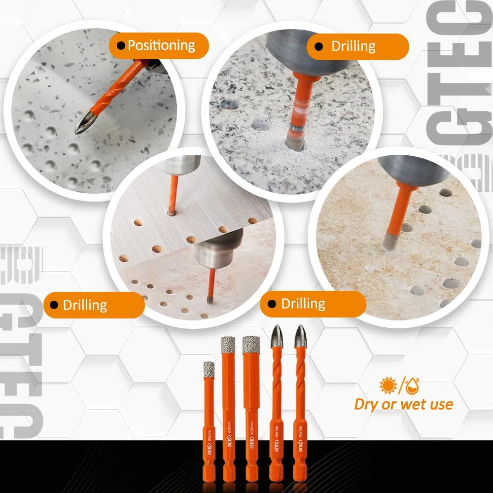 BGTEC Punte Trapano Diamantate 10 pezzi- 5/6/8/10MM + Trapano in Carburo 5/6/8/10MM per Piastrelle, Ceramica, Marmo, Granito, Cemento, Legno, Plastica, Muratura - con punta a cacciavite PH2