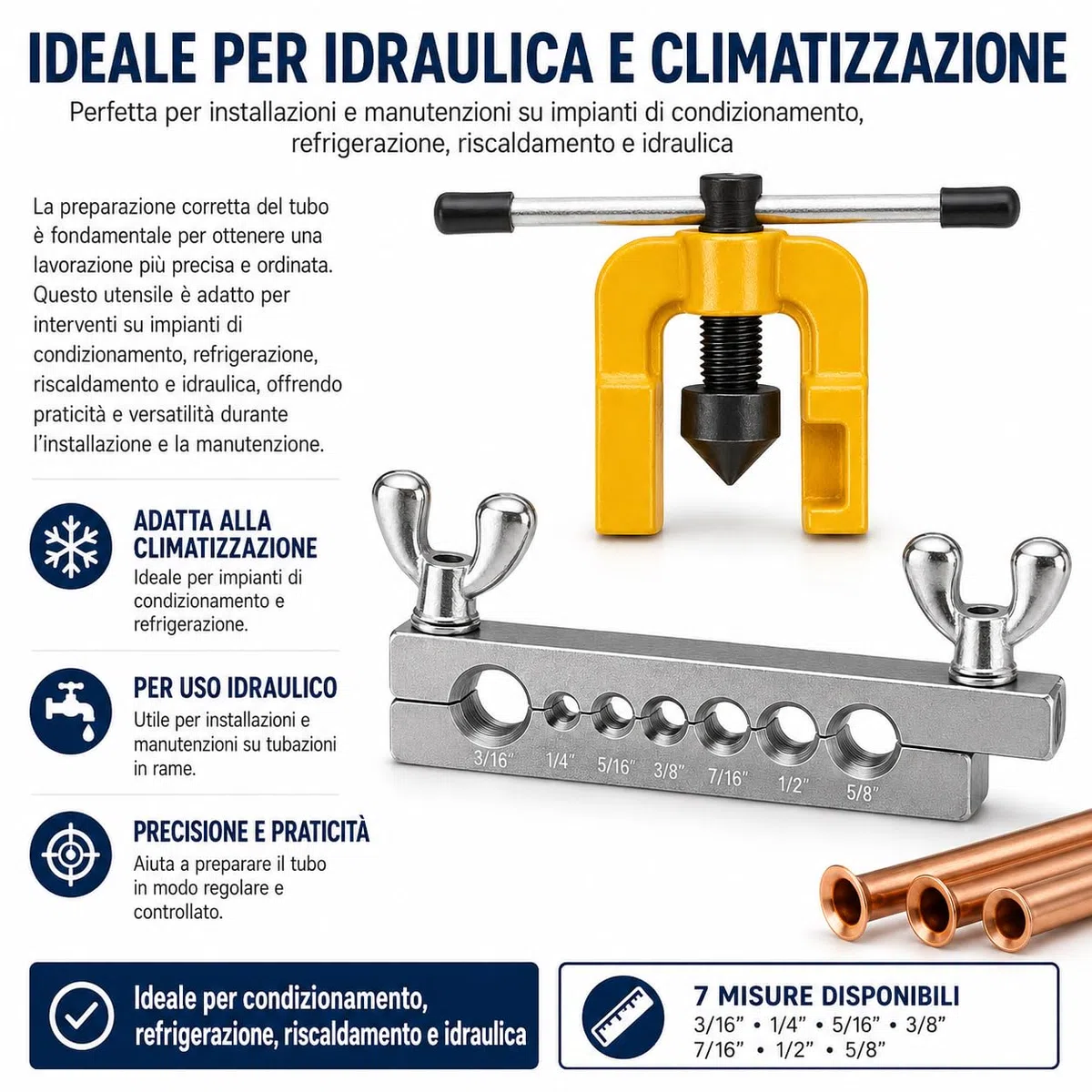 Topolenashop Macchina Cartellatrice Svasatrice Pagliettatrice per Tubi in Rame – Misure 3/16"-5/8", Attrezzo per Idraulica, Condizionamento e Refrigerazione