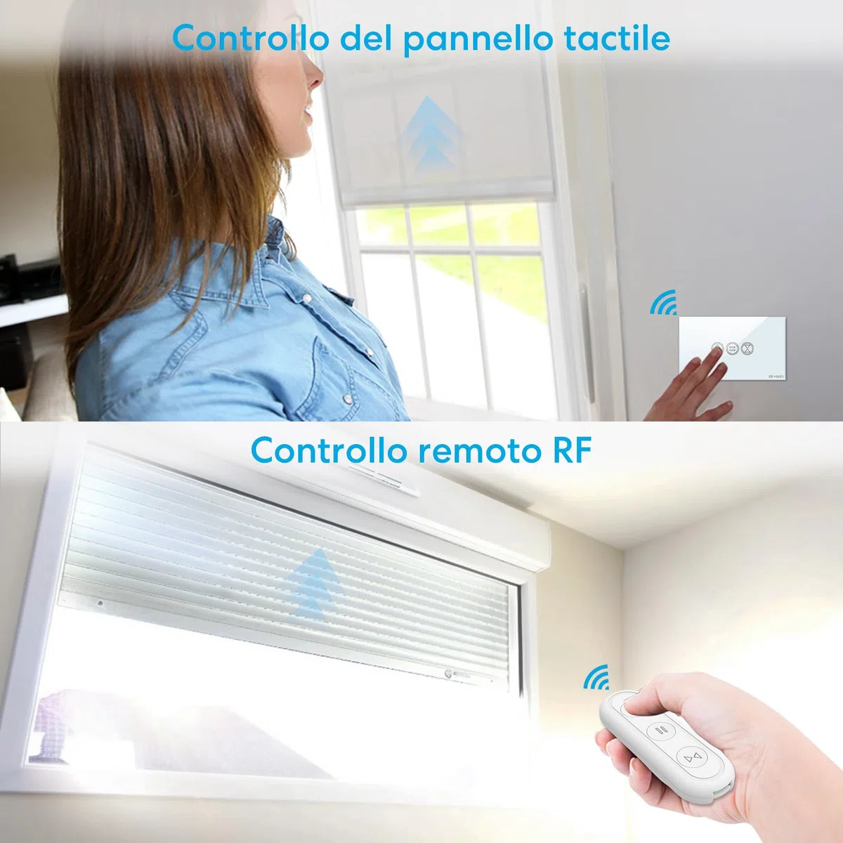 LoraTap Interruttore Tapparelle WiFi con Telecomando RF, Interruttore Tattile per Tapparelle Elettriche, Controllo Vocale con Alexa e Google Home, Controllo App Smart Life, Timer Switch 600W, Bianco