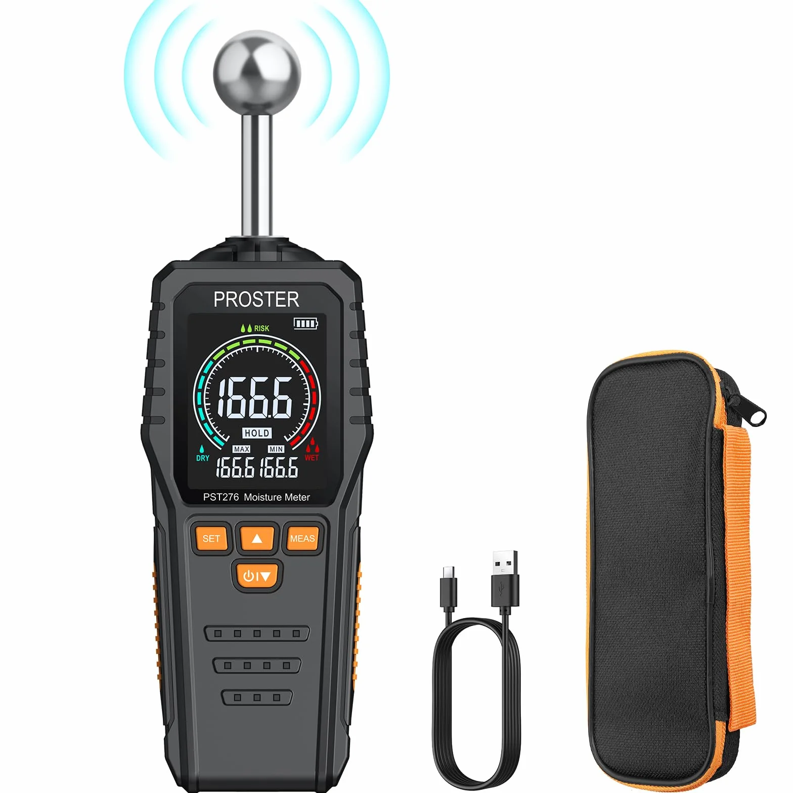 Proster Misuratore di Umidità Ricaricabile Rivelatore di Umidità Igrometro Senza Ago per Pareti con Schermo LCD a Colori Allarme Indicatore di Umidità 5-40 mm per Legno Edilizia Calcestruzzo