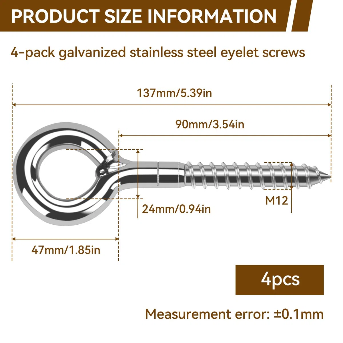 Viti ad Anello M12*90mm Vite ad Occhiello a Vite Zincato Bullone Oculare Grande Chiuso per Ponteggio Appendere Fissaggi Applicazioni Resistenti 4Pcs(4Pcs, M12*90)