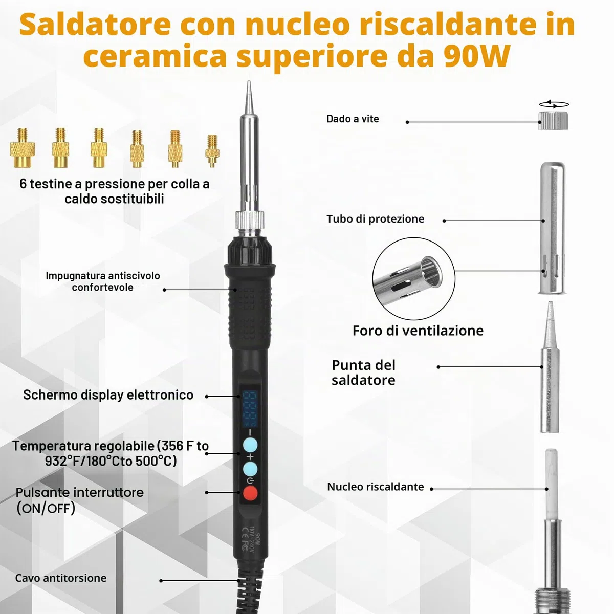 357 Pezzi Inserti Filettati Stampa 3D, 900W Temperatura Regolabile Saldatore a Stagno Digitale, 350 Pezzi Inserto Filettato M2/M3/M4/M5/M6/M8 con 6 Punte Saldatura per Plastica