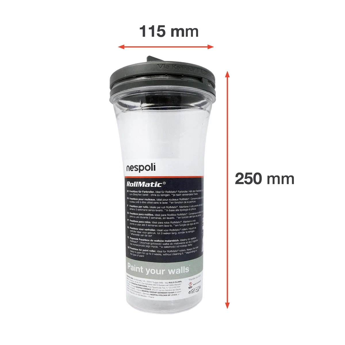 Nespoli - Box Rullo per Pittura Rollmatic 22 Cm, Accessorio per Pittura per Esterni e Interni, Fai da Te, Mantiene Rullo Pronto all’Uso per 3 Settimane, Compatibile con Sistema Rollmatic