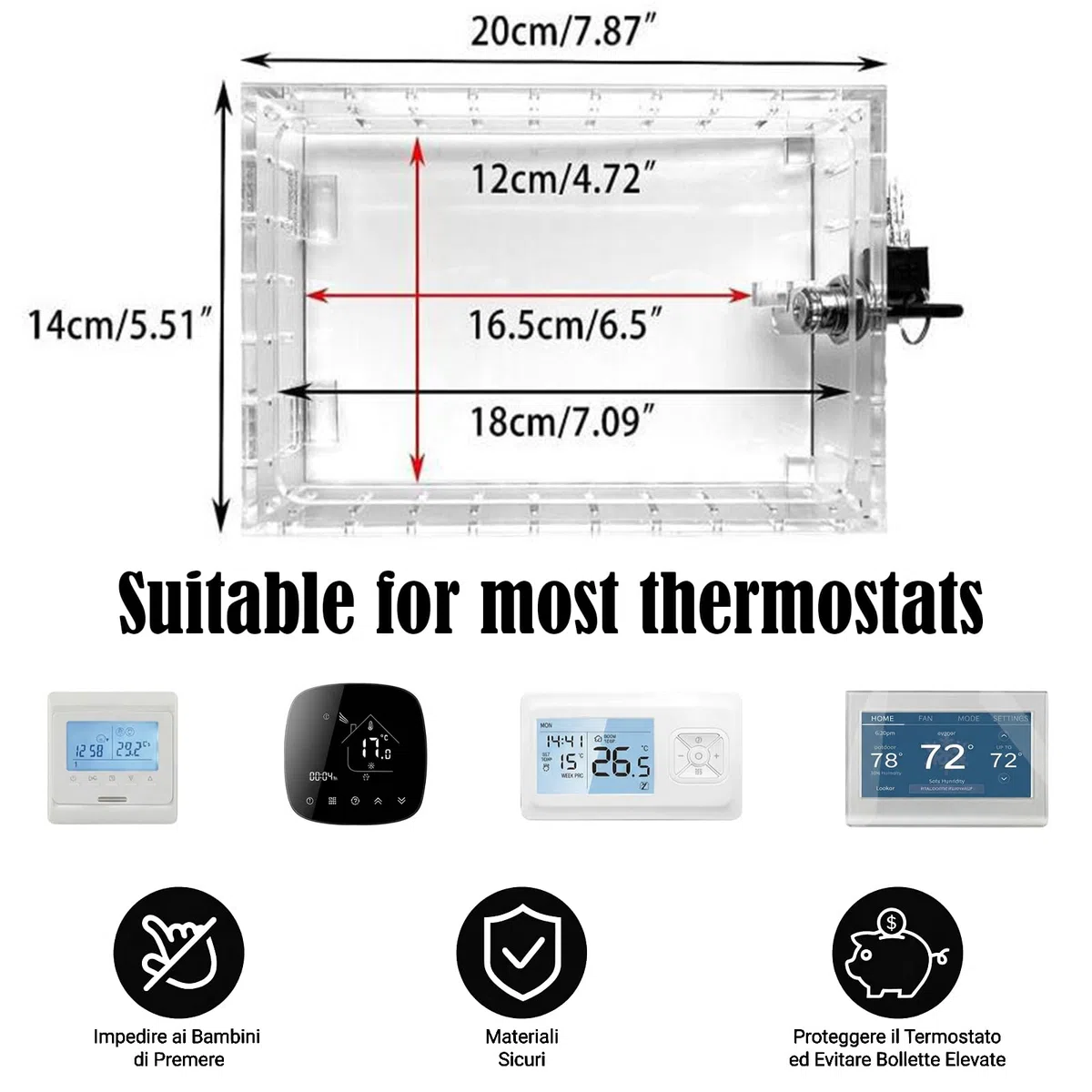 Scatola Di Blocco Del Termostato1 Con Chiave 18X12Cm Cassetta Di Sicurezza Per Termostato Con Chiave, Protezione Per Termostato con 6 Viti e 6 Viti Ad Espansione Aggiornate (Serratura con codice)