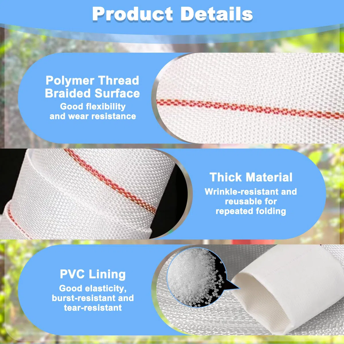 1/2 Pollici Tubo Acqua Tessuto con 2 Morsetti, Conduttura Acqua 32mm, Tubo Scarico Piatto Flessibile PVC, Conduttura Industriale per Pompe Sommergibili, Piscina, Giardino Irrigazione (Bianco)