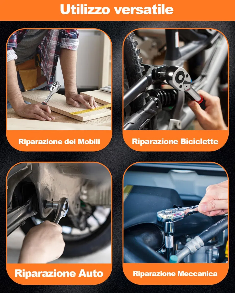 Set di Chiavi a Cricchetto, Chiavi a Bussola 1/4"-46 Pezzi, Adatto per Lavori su Biciclette e Automobili