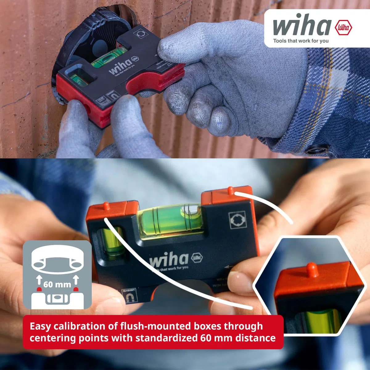 Wiha Mini livella a bolla Pocket I 10 cm con magnete I Strumento da elettricista per presa di corrente I Livella a bolla orizzontale a 4 anelli + livella a bolla verticale per un allineamento preciso
