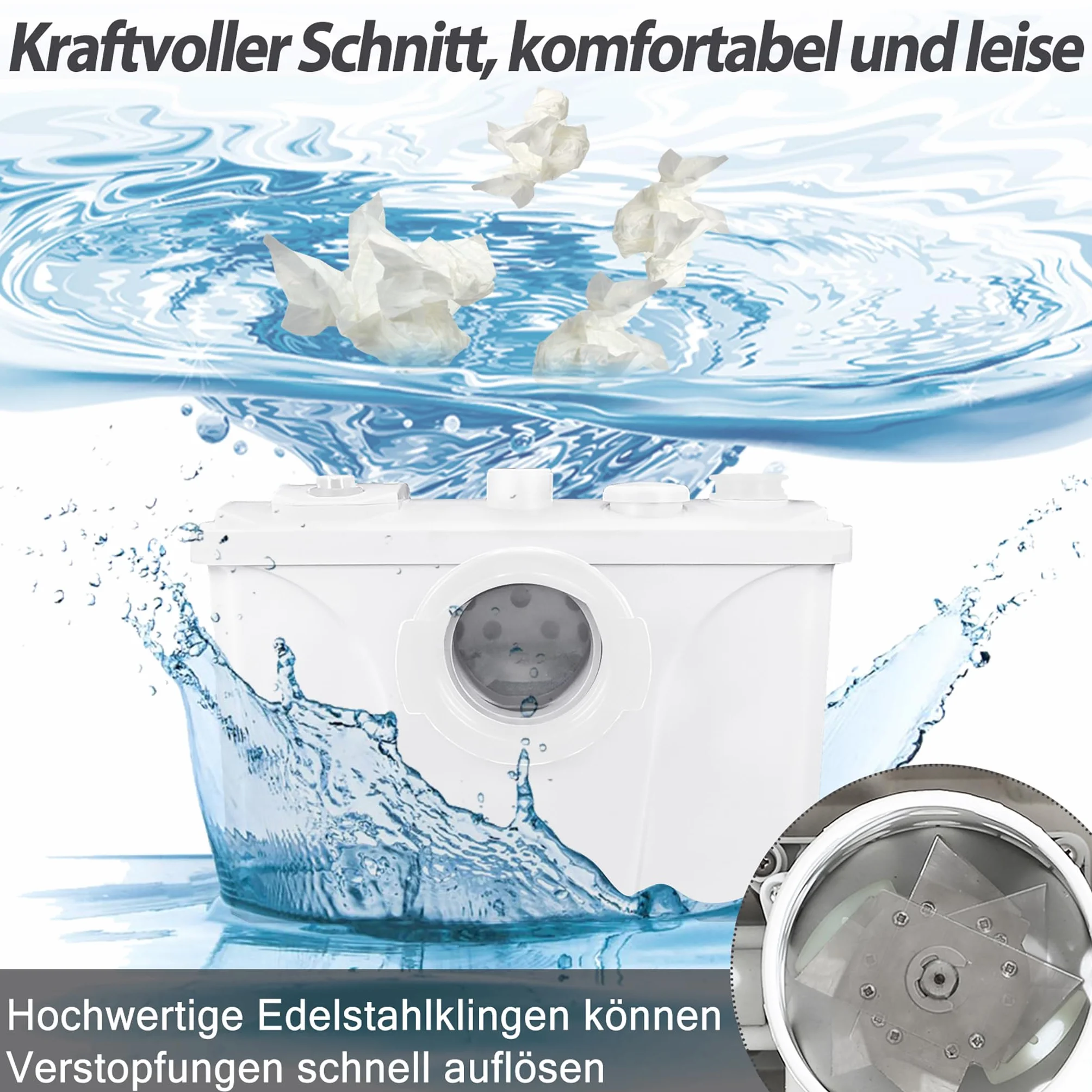 LARS360 Trituratore Maceratore sanitario pompa, 700W, 180 L/min, pompa di fecale con valvola di non ritorno integrata, adatto per cucina, WC