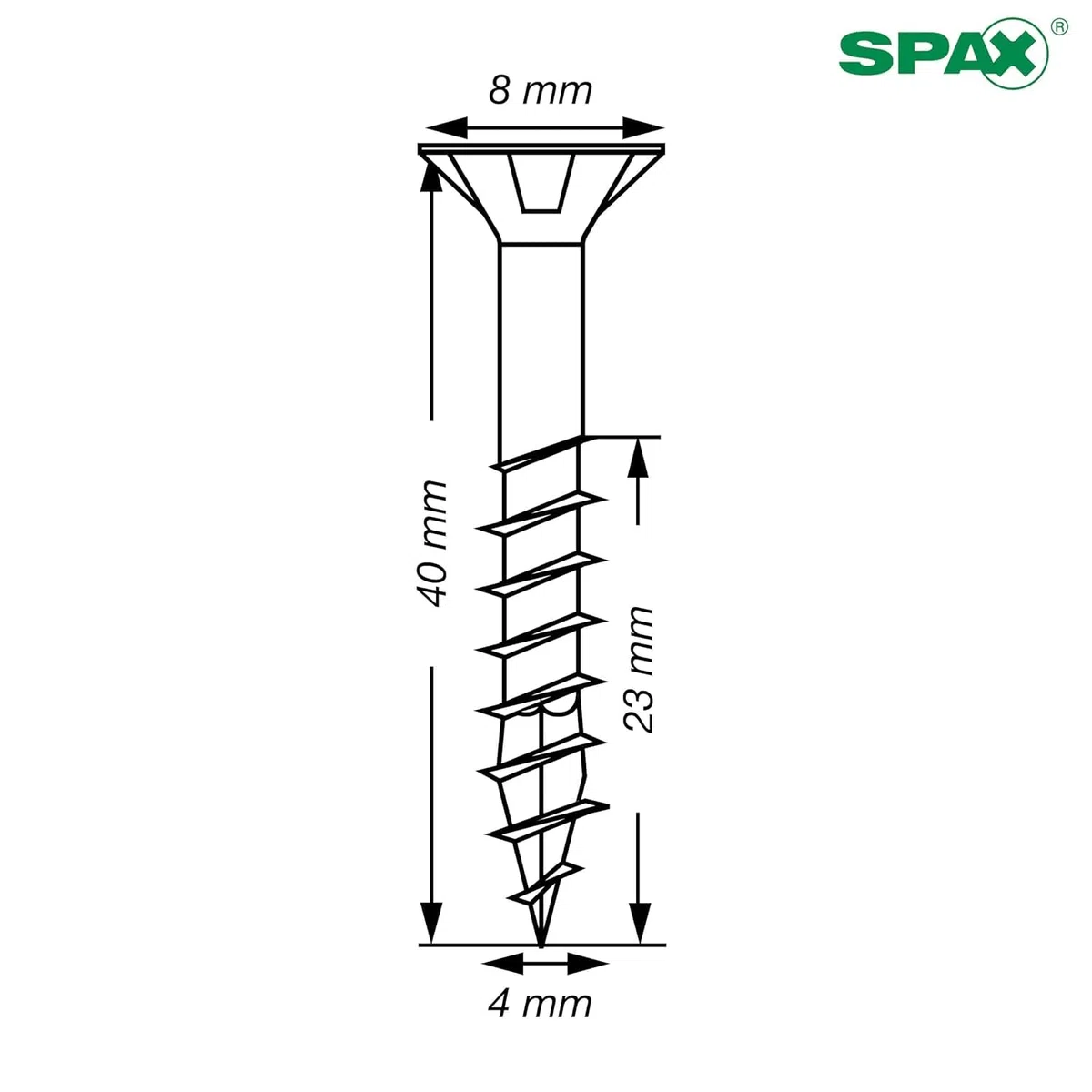 SPAX Viti in acciaio inox, 4 x 40 mm, 180 pezzi, filettatura parziale, a testa svasata T-STAR plus T20, 4CUT, in acciaio inox A2-800000276491