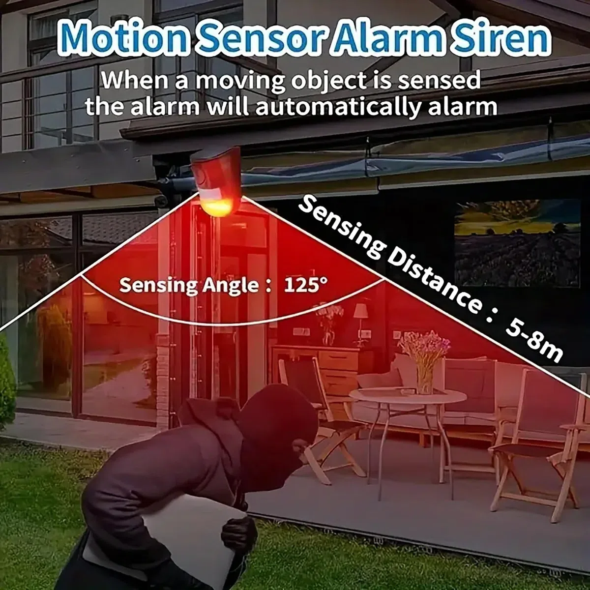 Sound & Light Alarm Motion Sensor 110 Decibels Siren Sound Alert & 6 LED Flash Warning Strobe Security Alarm System for Farm Villa