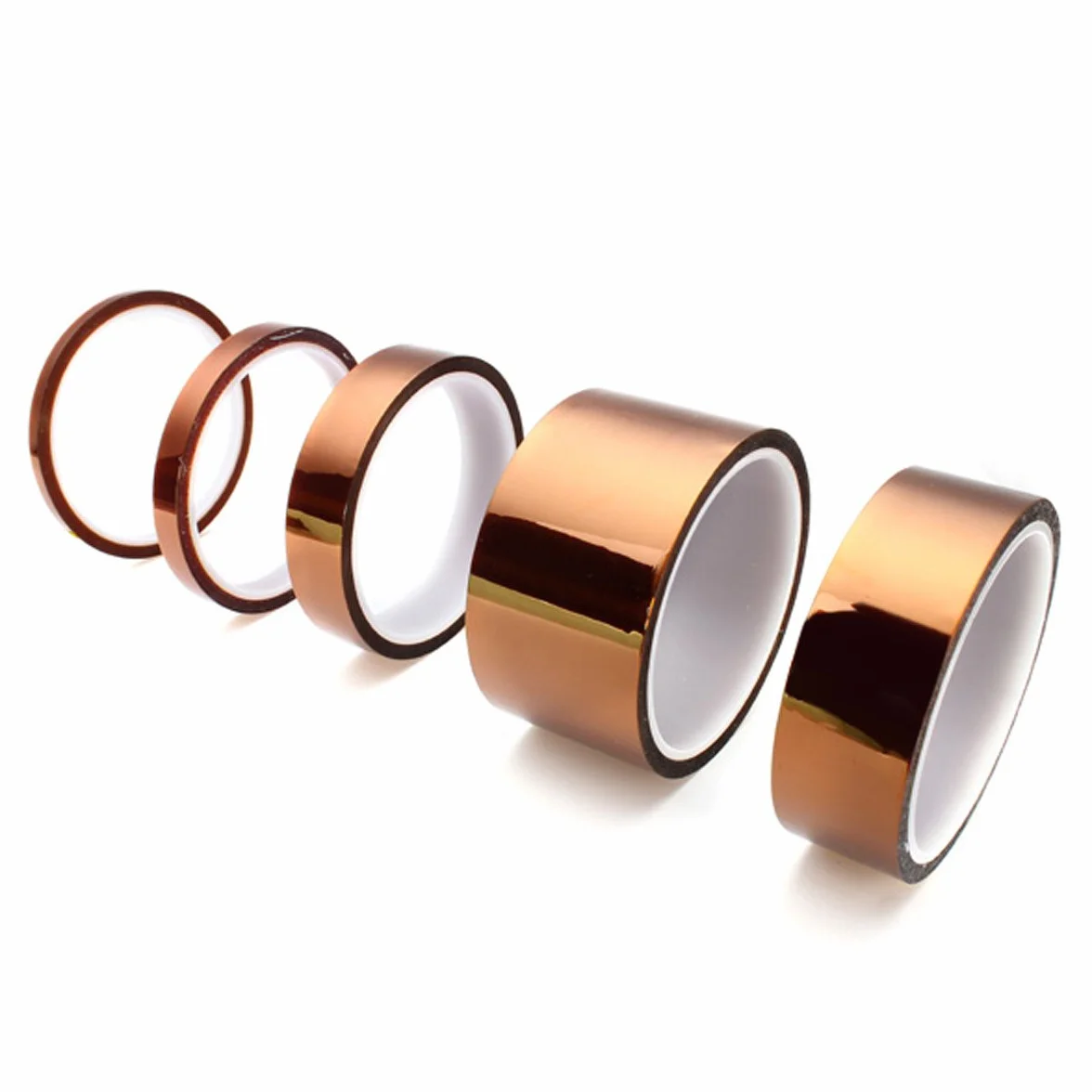 5 Dimensioni 5mm 10mm 20mm 30mm 50mm 30m / 100ft BGA Pellicola ad alta temperatura in poliammide termoresistente Nastro Kapton Resistente all'oro appiccicoso