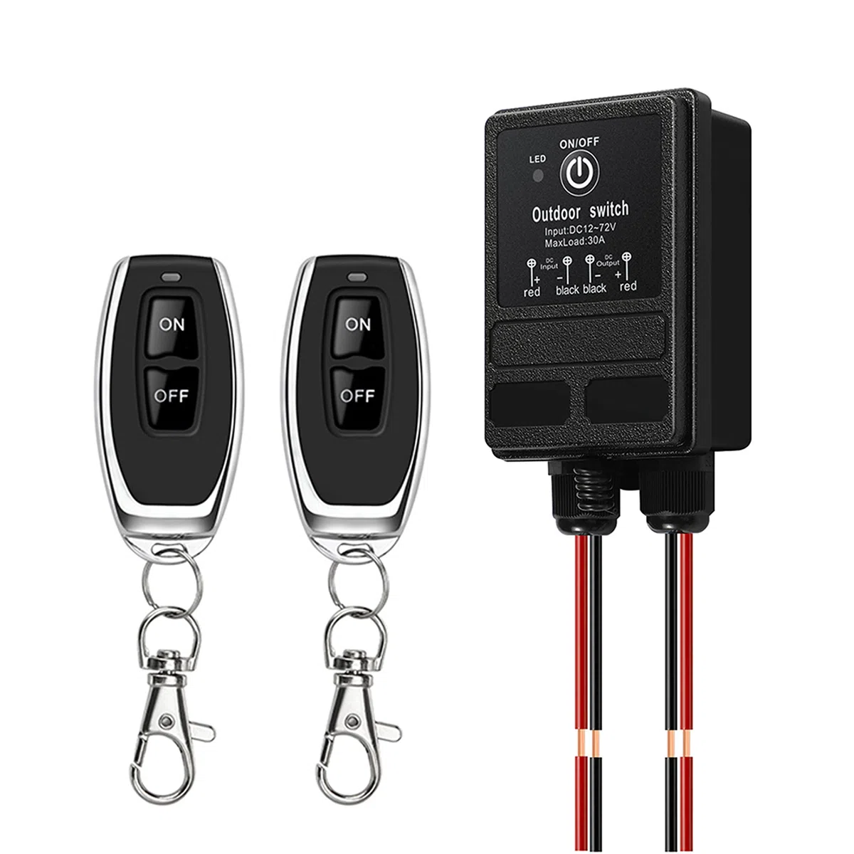 Interruttore telecomandato, 12 V, DC12 V/24 V/48 V/72 V, 30 A, interruttore a distanza per allarme antieffrazione, tapparelle, guardrail, moto, auto, ecc., portata 100 m (DC 12 V100 m)