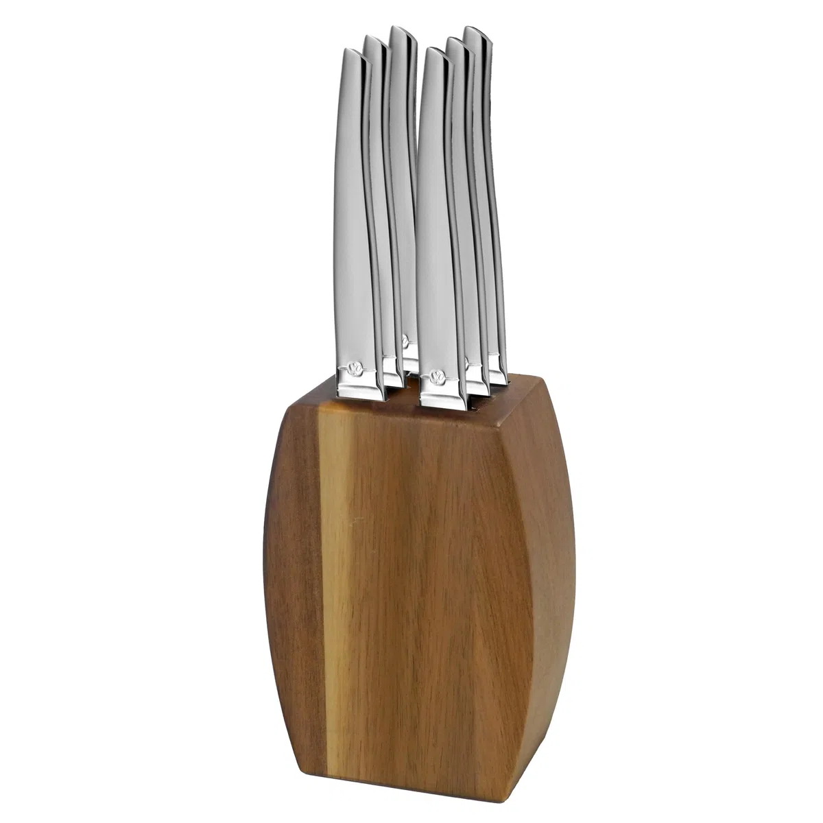 LOU LAGUIOLE - Blocco di legno di acacia con 6 coltelli da bistecca - Jet - 13 C acciaio inossidabile, finitura sabbiata - 9 x 5 x 12 cm - legno