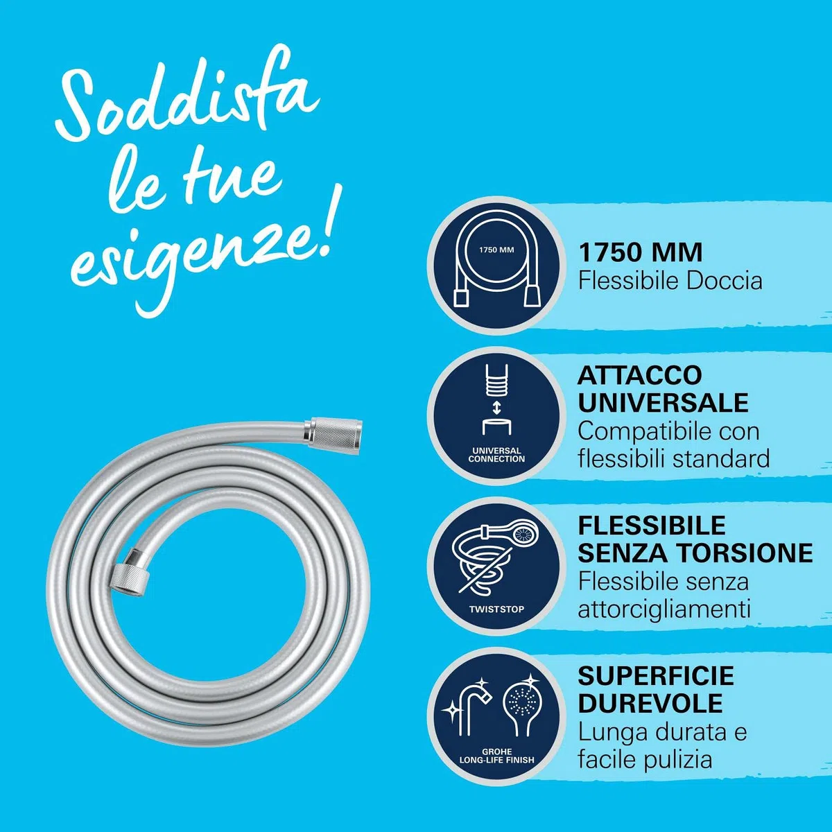 GROHE QUICKFIX VitalioFlex, Flessibile doccia, 1750mm, In metallo, 27506001