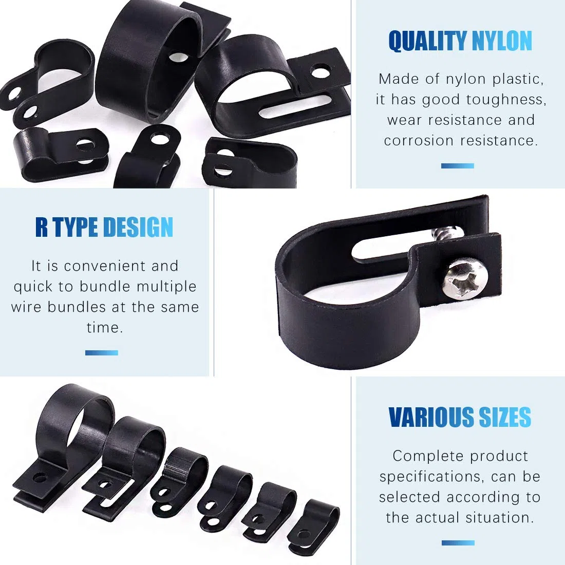 Glarks 135 pz 6 misure 1/4 ''-1'' nylon nero montaggio a vite clip cavo clip clip filo con 132 pezzi viti per filo, cavi, condotti e condotti cavo kit (nero)