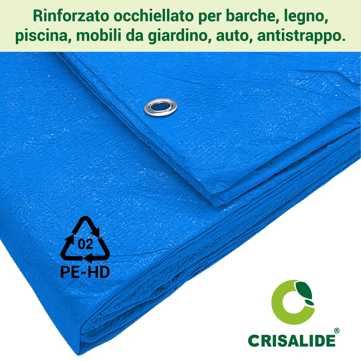 Crisalide® – Telo Occhiellato Impermeabile Multiuso | Antistrappo, Resistente ai Raggi UV | con 100 Fascette Incluse | Tendone da Esterno | Disponibile in Vari Colori e Misure (Blu, 4x6 metri)