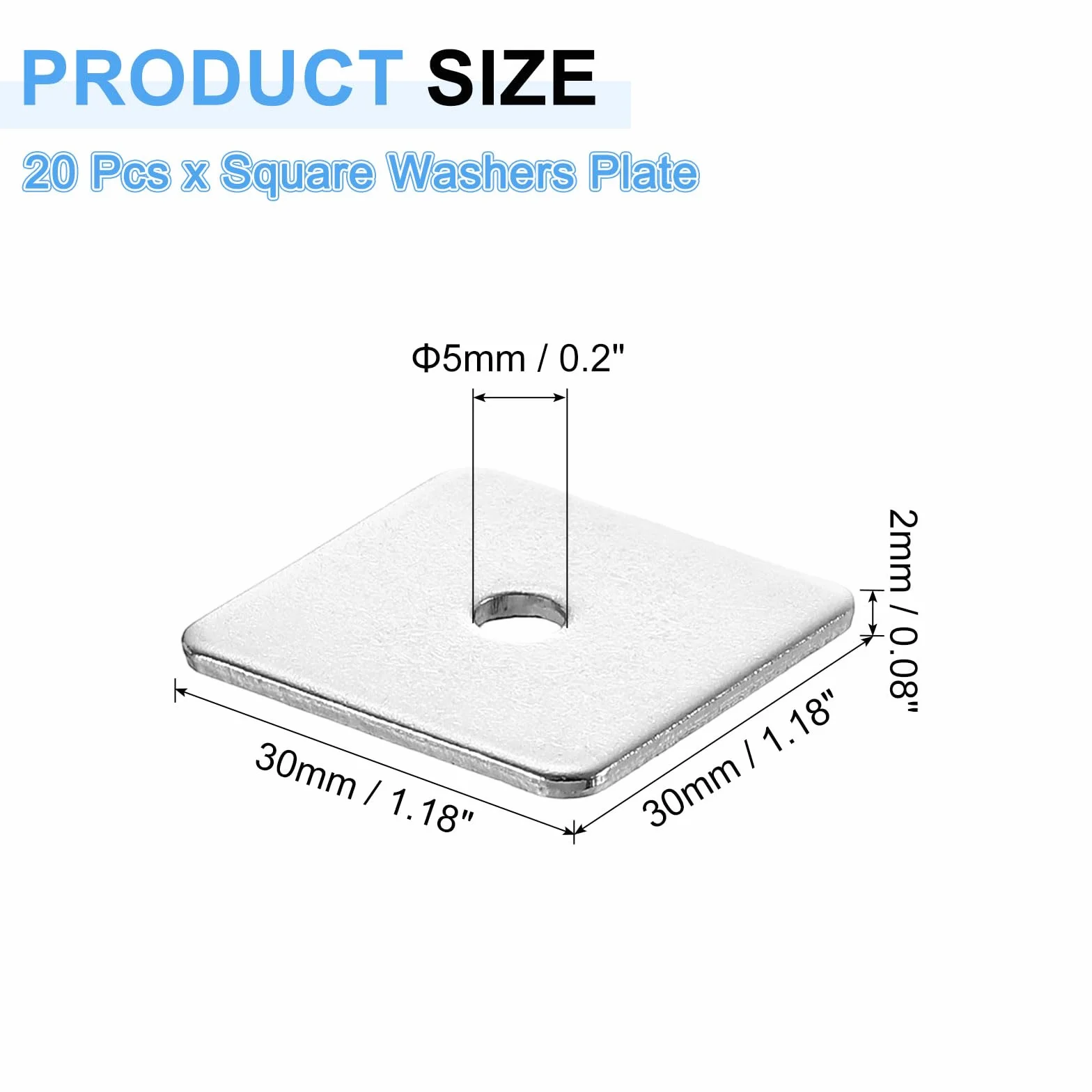QUARKZMAN 20Pcs 1-3/16" Piastra Quadrata per Bullone da 3/16", 304 Acciaio Inossidabile Piastra di Supporto Rondella Piatta Spaziatore Guarnizione per Riparazione(Spessore 0.08")