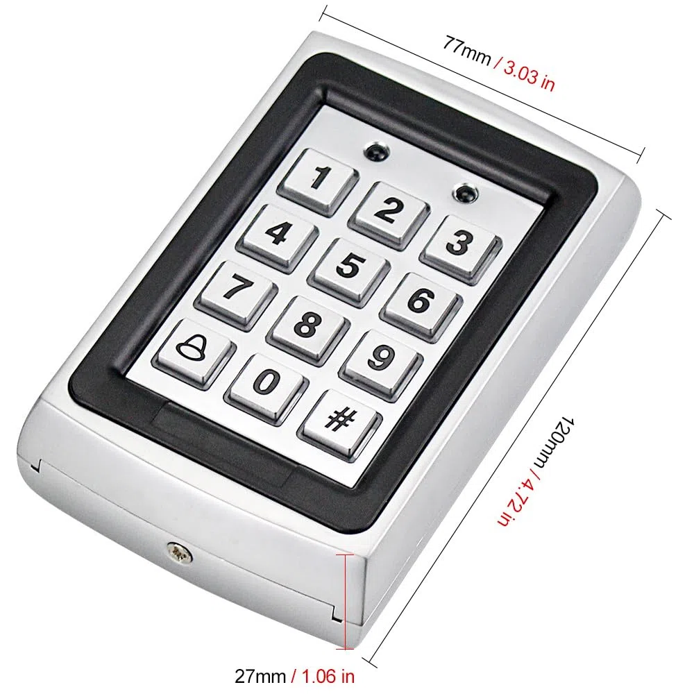 Sistema di controllo accessi RFID da 125 KHz con lettore di tastiera in metallo + copertura impermeabile + 10 portachiavi blu, supporta 1000 utenti, adatto per garage, uffici e porte di