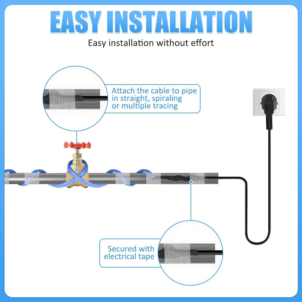 Cavo Riscaldante Antigelo, 4M 230V Cavo Scaldante con Termostato, 25W/M Filo Riscaldante per Protezione di Tubi Dell'acqua, Tubi di Casa In Metallo/Plastica