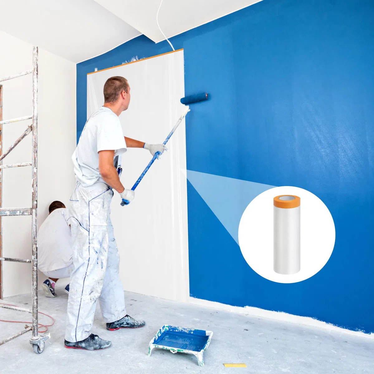 6 Rotoli 150 cm x 20 m Pellicola Adesiva Per Mascheratura, Telo Protettivo Per Pittura, Film Per Mascheratura Con Nastro Adesivo per Mobili, Muri