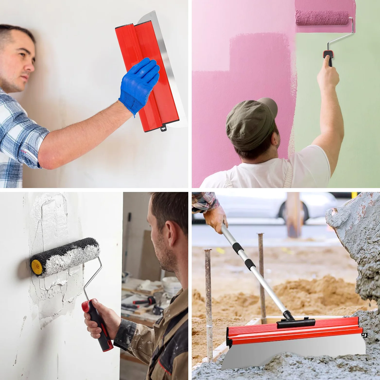 Spatola da 40 cm, con rullo di stucco, 23 cm, rullo per stucchi, lama in acciaio inox, spatola + rullo di rivestimento, strumento per grandi aree di lavoro, decorazione da parete