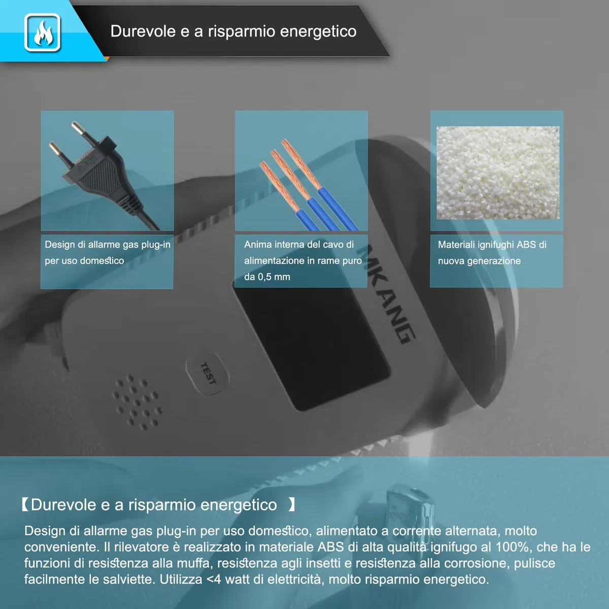 MKANG Rilevatore di perdite di gas GPL/naturale/metano/propano/butano/combustibile plug-in domestico con allarme vocale italiano e display di concentrazione di gas
