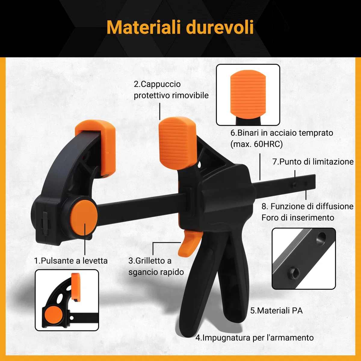 Morsetti da Falegname con Connettore 2 Pezzi | Set di Morsetto per Legno Sgancio Rapido Serraggio 100 kg, Apertura 0-720 mm, Campo di Allungamento 154–950 mm, Fissaggio con Una Sola Mano
