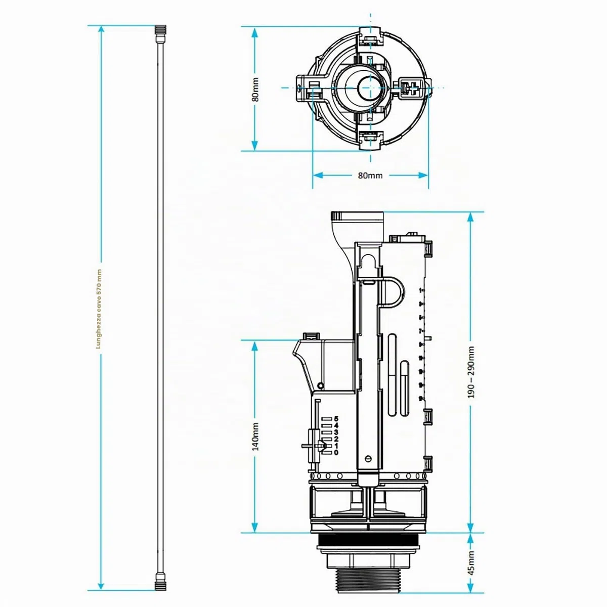 SPARES2GO Kit Valvola Universale Per WC a Doppio Scarico da 1,5" e 2" con Pulsante Per Cassetta WC (cavo da 570 mm)