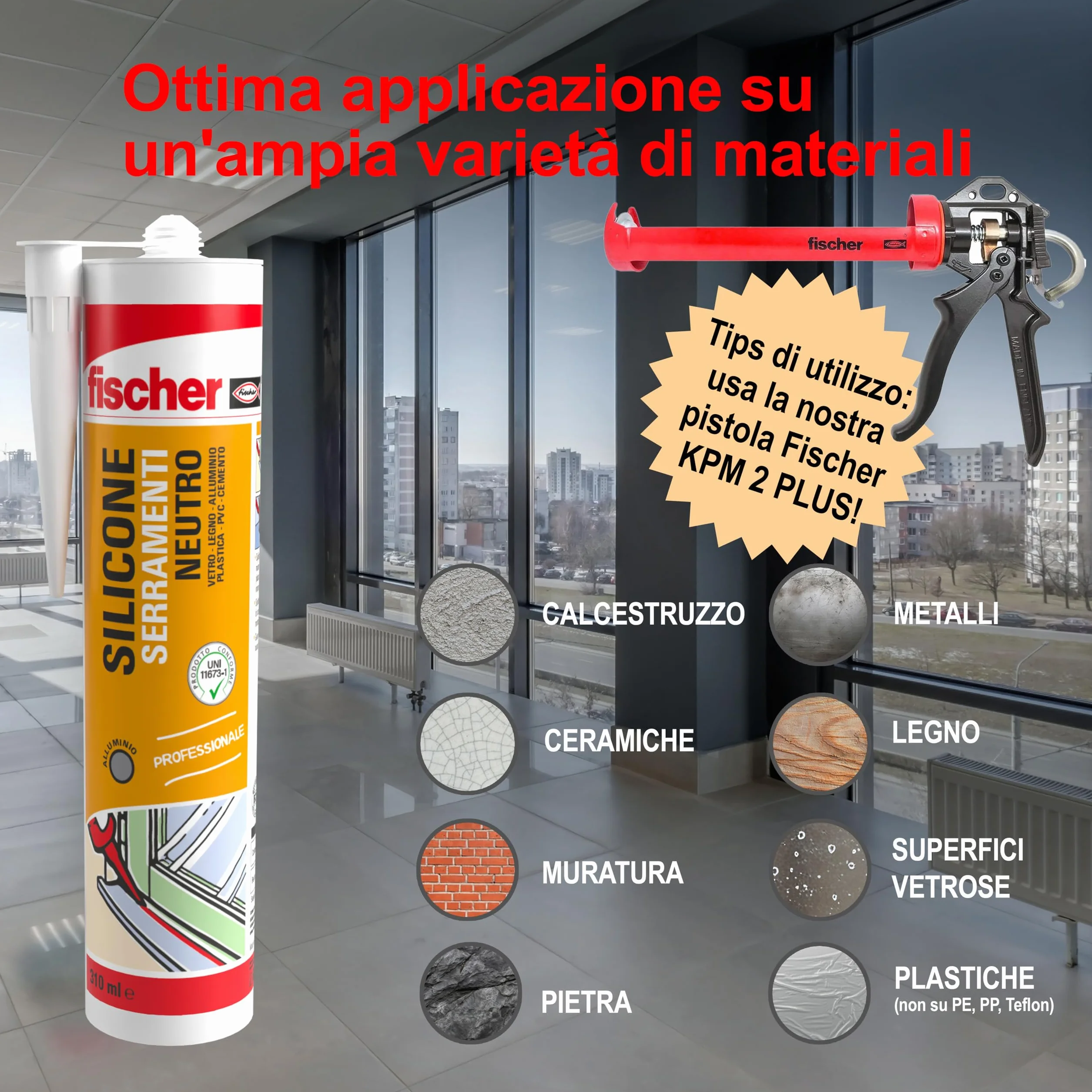 Fischer SNF Silicone Sigillante Legno Bianco, Pavimenti e Finestre, Neutro a Basso Modulo, Elastico, per Serramenti, Porte, Infissi, Inodore, Esterno/Interno, 9379 (Confezione da 2)