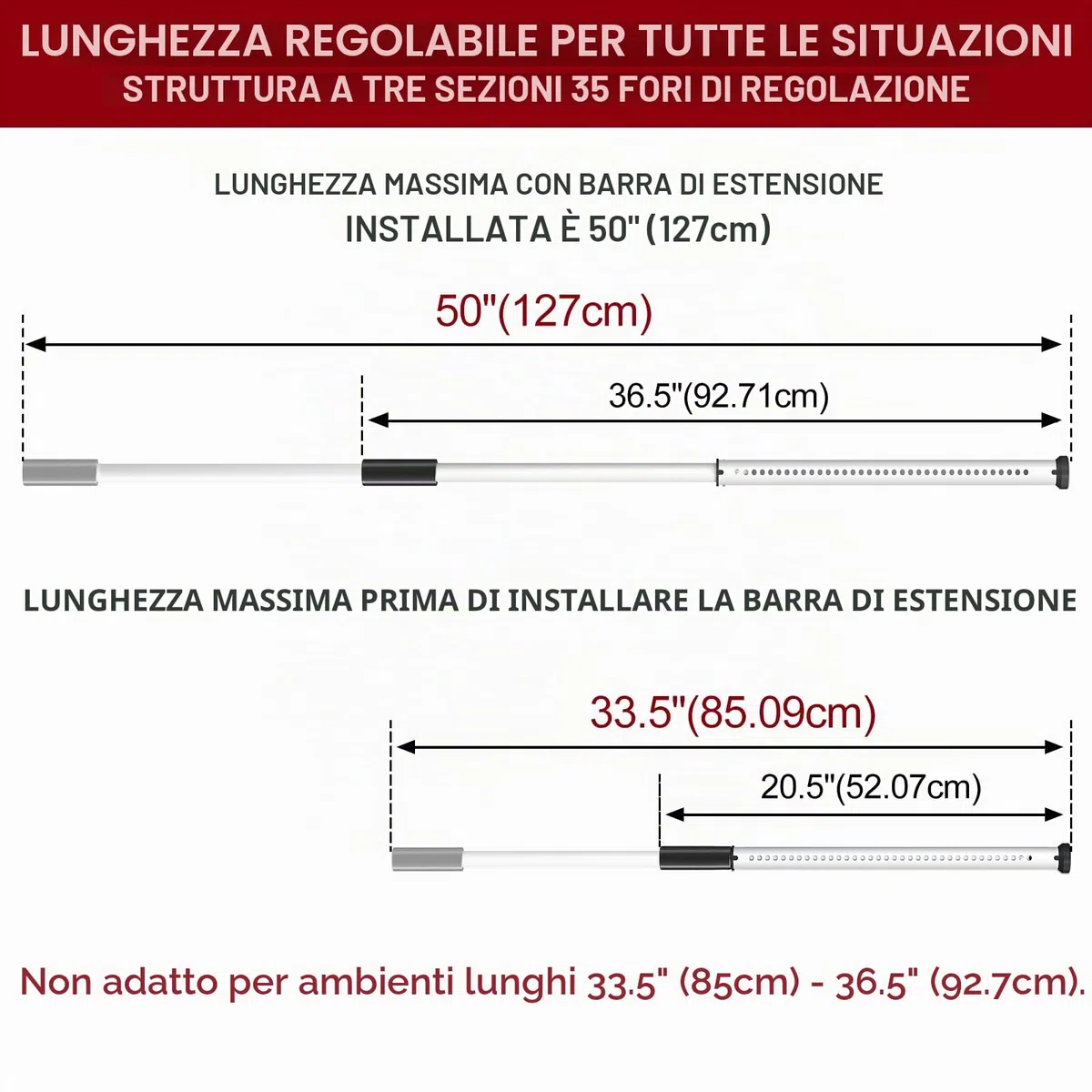 Barra di Sicurezza per Porta, Regolabile 85-127cm, Asta Ferma Porta, Barra Sicurezza Porta Scorrevole