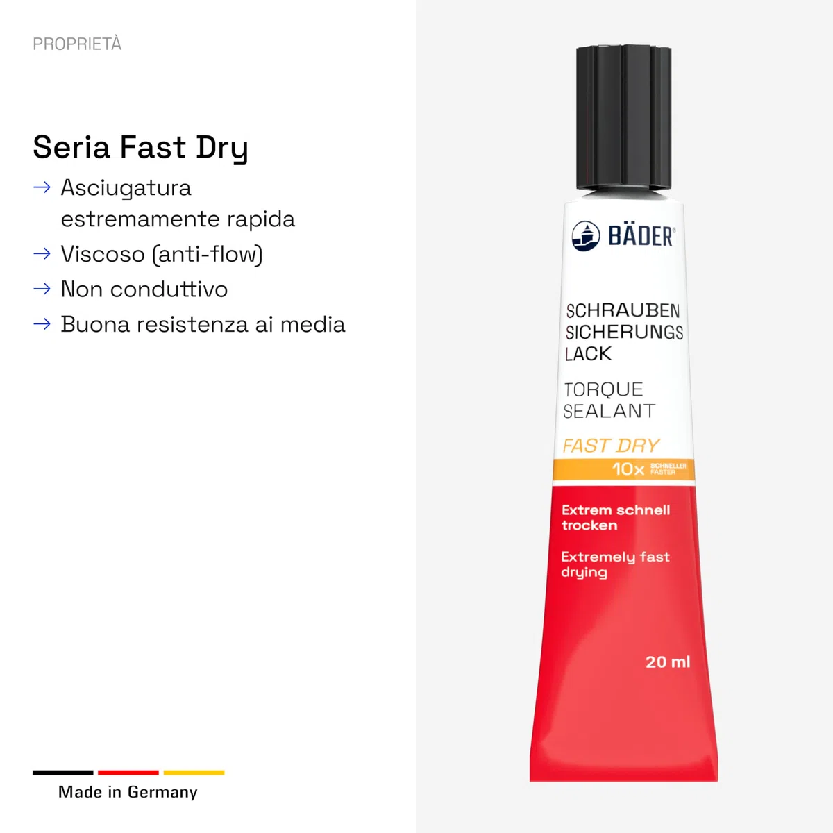 La vernice protettiva originale FAST DRY blu da 20 ml di BÄDER LACKE. Il riferimento 1962 – strumento per sicurezza, firma, sigillatura, nonché per la prova della manomissione