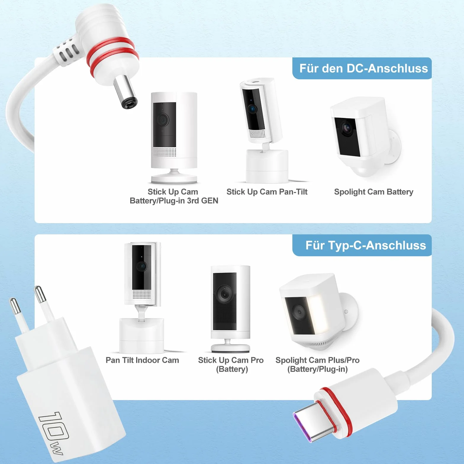 Confezione da 2 cavi di alimentazione e adattatore da 7 m, compatibile con Ring Spotlight Cam Plus/Pro e Stick Up Cam. Batteria, cavo di ricarica per anello, spina di alimentazione resistente alle