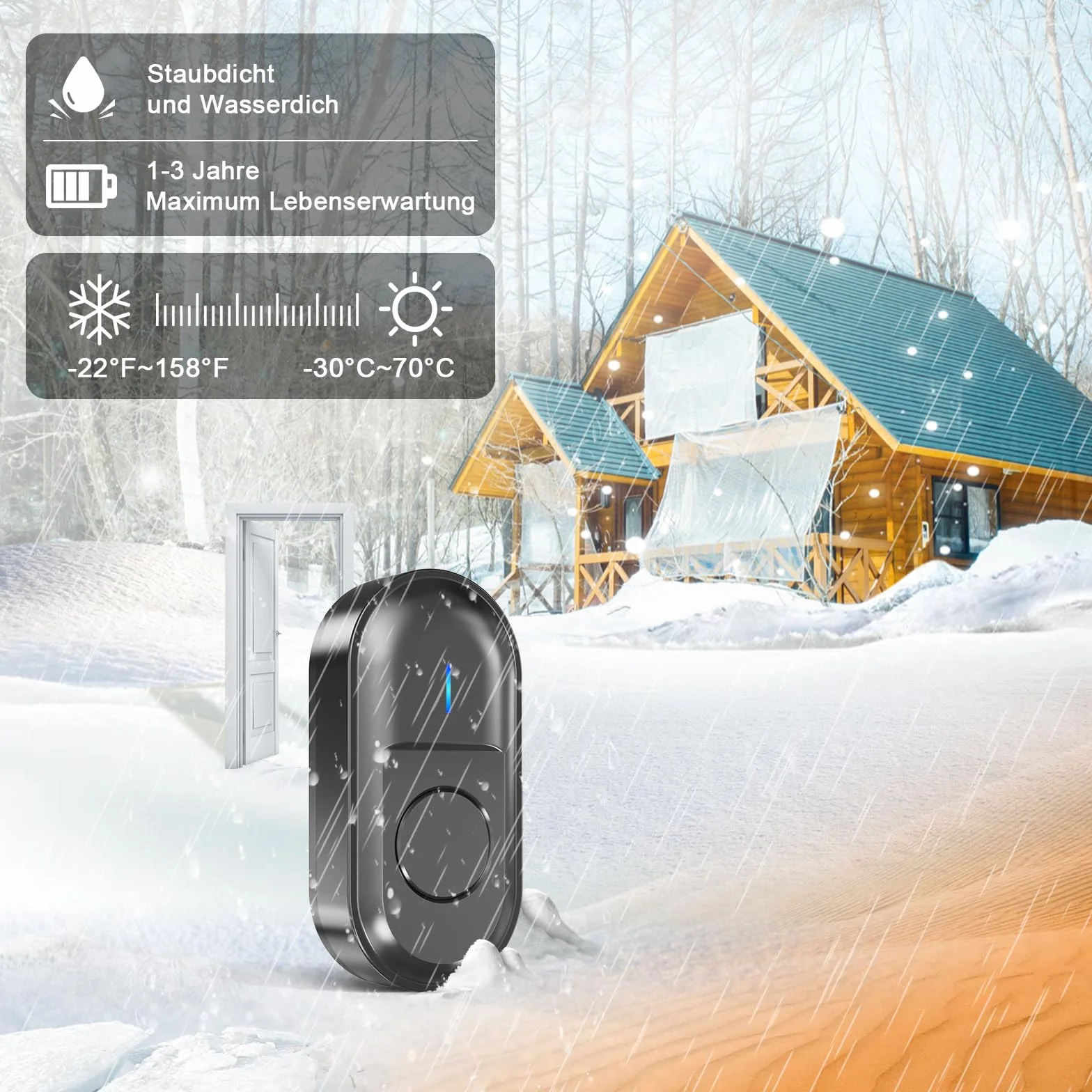 SURFOU Campanello Wireless Senza Fili da Esterno con Batteria, 300M Distanza Impermeabile,55 Suonerie includere il Natale 5 Volumi Selezionabili per gli Anziani 2 Casa interno Ricevitore Nero