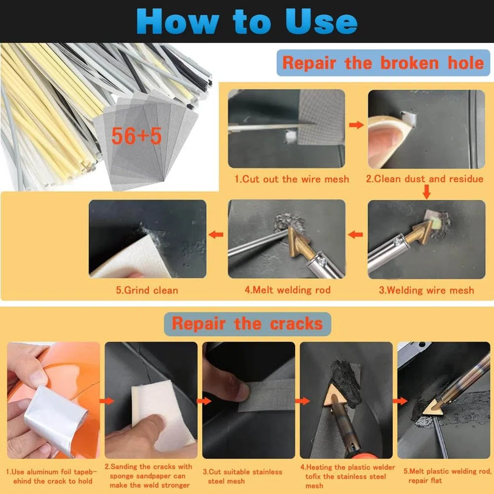 150 W Saldatore di Plastica, Kit di Saldatura Con Punte per DIY, Riparazioni di Paraurti Kayak - Spina UE