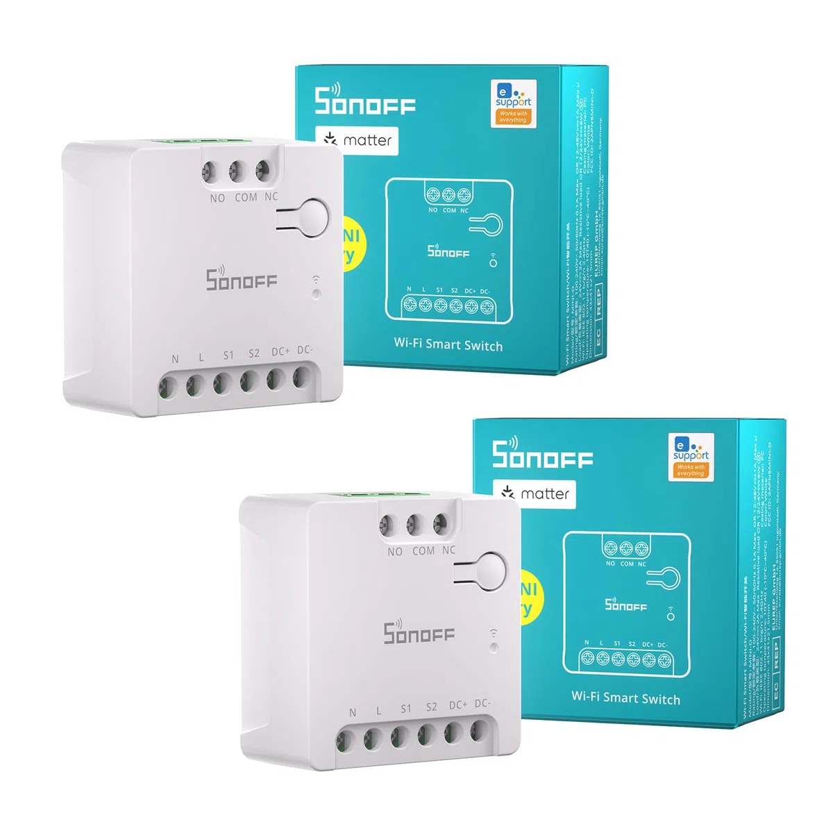 SONOFF Contatto Pulito MINI-D Interruttore Intelligente | WiFi 2.4G | 8W | Protocollo Matter compatibile con Alexa, Google Home, Home Assistant | Per porte di garage, controllo caldaia, ecc.2 pezzi