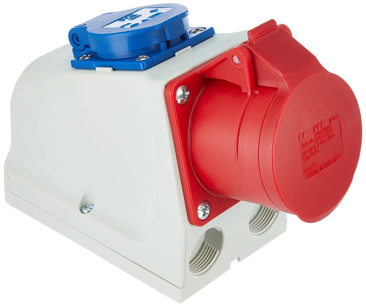 Kopp 100400005 CEE - Presa industriale murale doppia, a 3 e 5 poli, colore: Bianco/Blu/Rosso