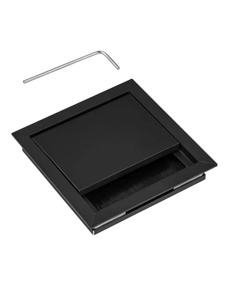 Gedotec Passacavo rettangolare nero con guarnizione a spazzola, 1 pezzo, passacavo per scrivania, EXIT G11 ECO, scatola per cavi in alluminio incassata, 100 x 100 mm, uscita cavo tavolo da ufficio da