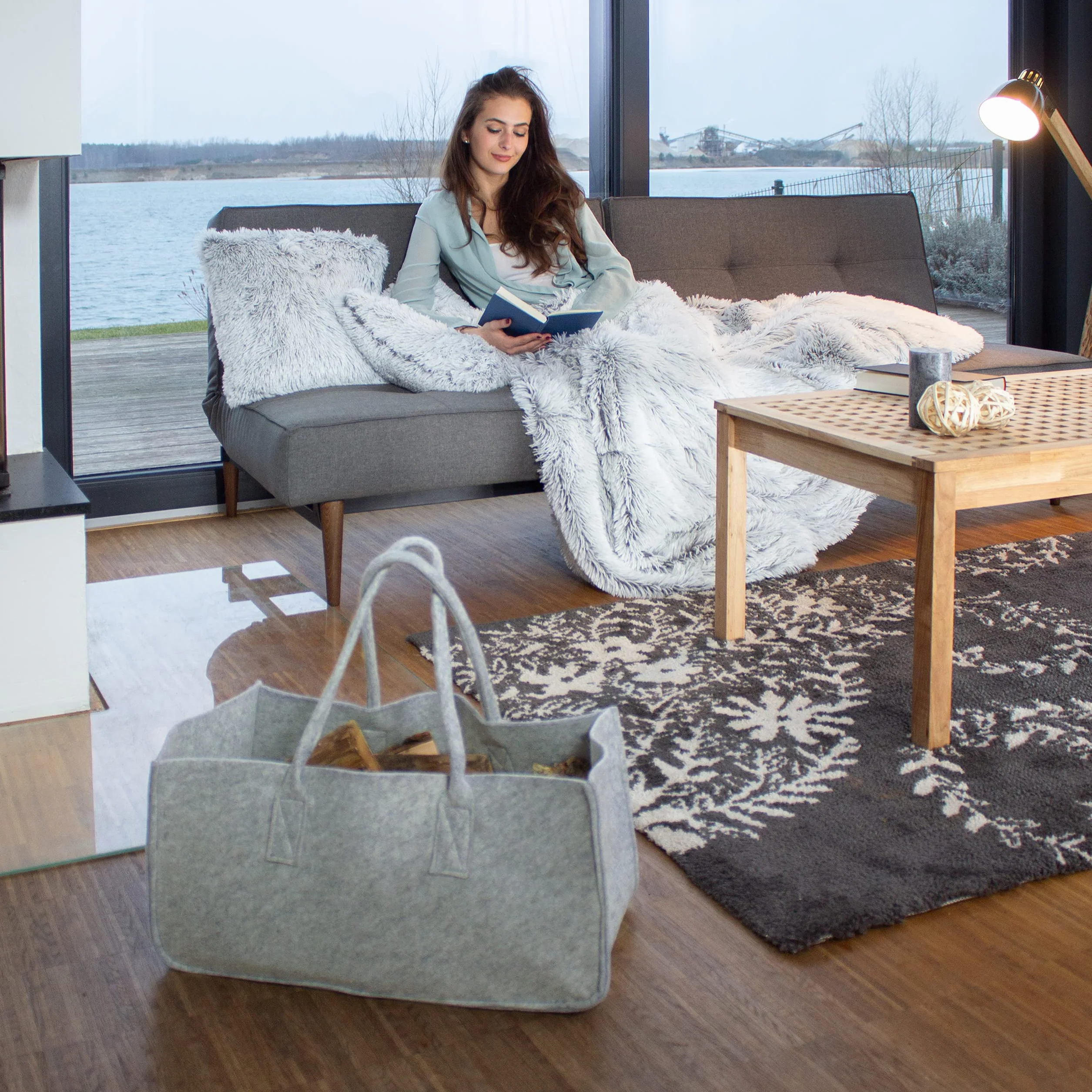 Relaxdays Borsa portalegna per camino in feltro cesto portatile portariviste pieghevole HxLxP: 25 x 25 x 50 cm marrone