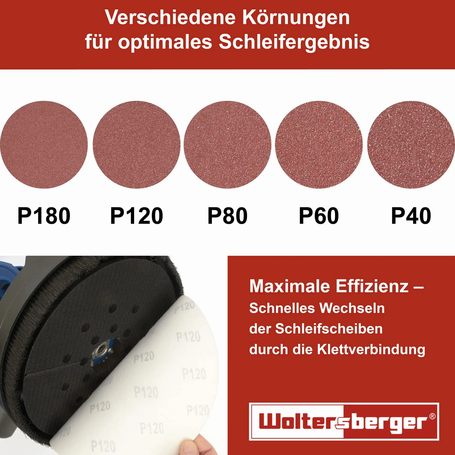 Woltersberger® 50 dischi abrasivi Ø 180 mm, grana P40, senza foro in rosso, per una levigatura ottimale, versatile