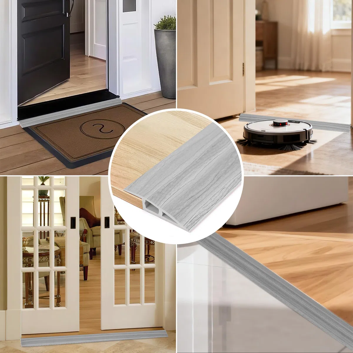 Soglia Di Dislivello Pavimento, 2mx10mm Strisce Di Copertura Per Pavimenti, Profilo Di Raccordo Per Pavimenti Per Pavimenti In Parquet Soglie In Laminato (Grigio)