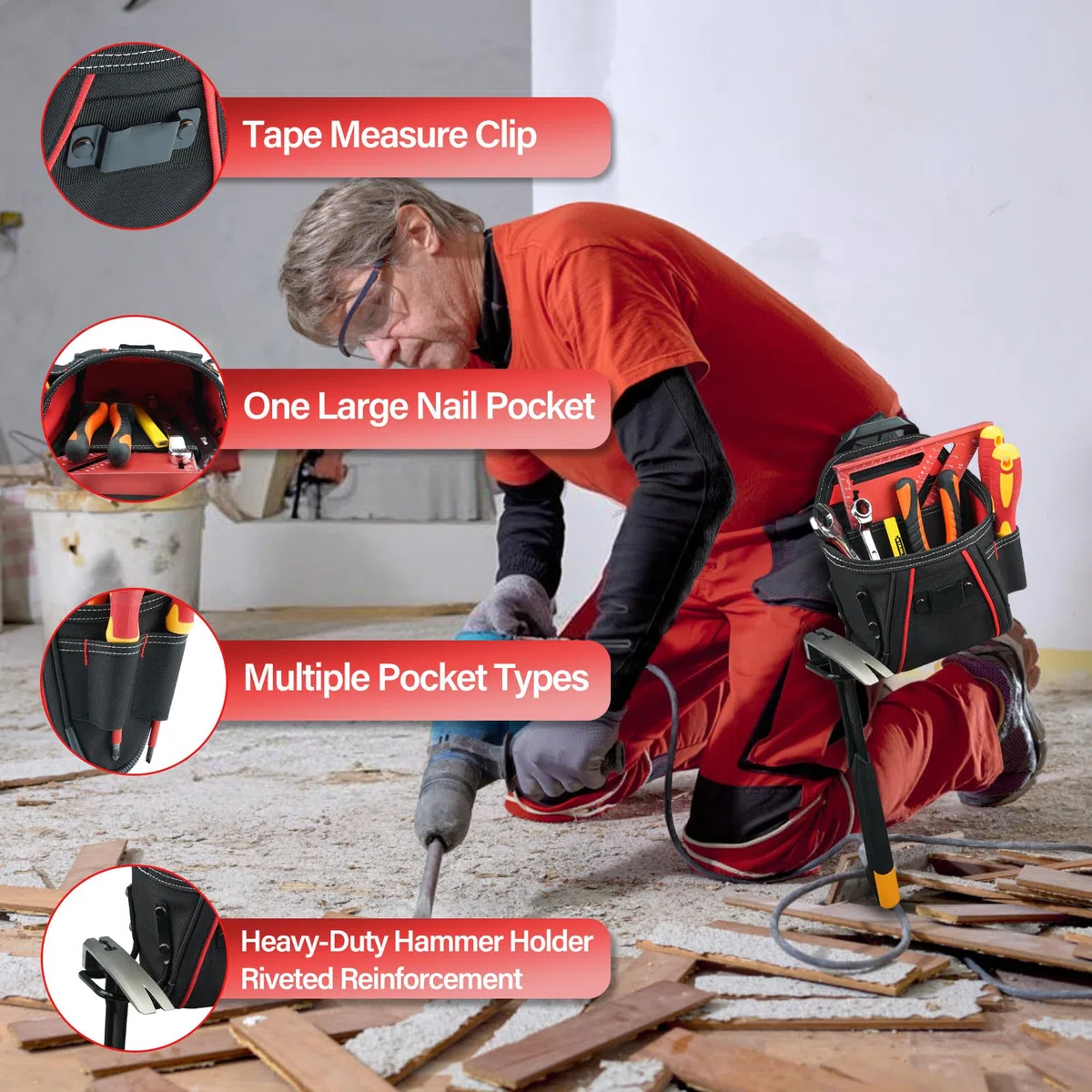 MELOTOUGH Piccola custodia per attrezzi da elettricista con vite per chiodo da lavoro Pocuh Tool Pouch con clip da cintura per attrezzi da commerciante con passante per martello fondina per attrezzi