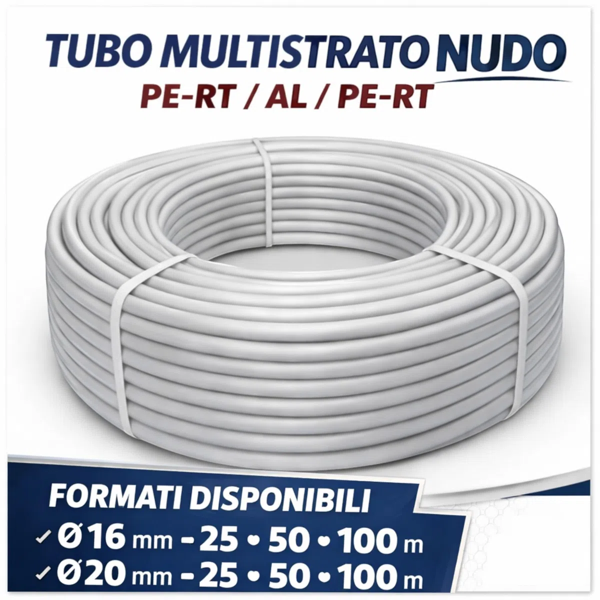 Tubo Multistrato PERT/AL/PERT Nudo per Acqua Calda e Fredda Ø16 Ø20 Rotolo 25 50 100 Metri Alta Resistenza Pressione Temperatura Uso Idraulico Professionale (D.16mm, 25MT)