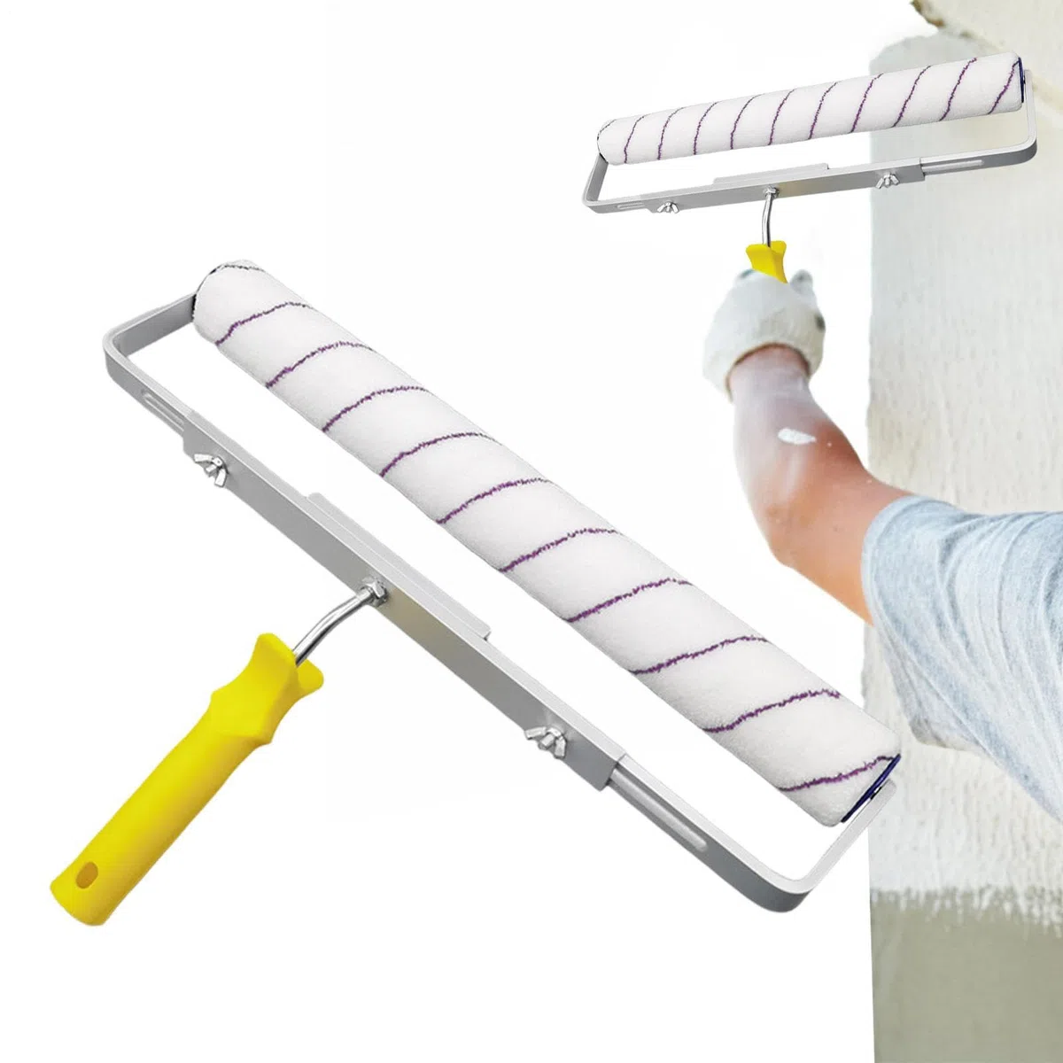 Grande Rullo per Vernice, Rullo per Soffitto Senza Set Antigoccia, Robusto Set di Rulli per Vernice, Rullo per Soffitto con Telaio, Rullo da Pavimento Largo e Leggero in Lega di Alluminio per Esterni