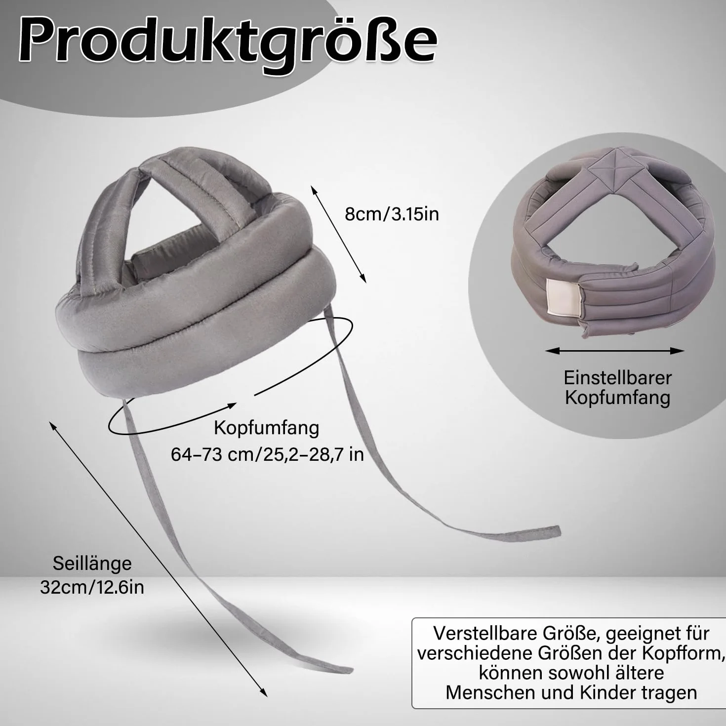 Casco di Sicurezza Per La Testa Dell'anziano Anti Caduta Cappello Protettivo Spesso E Morbido Cappello di Protezione Per La Testa Anticaduta Per Gli Anziani Regolabile Casco(grigio chiaro)