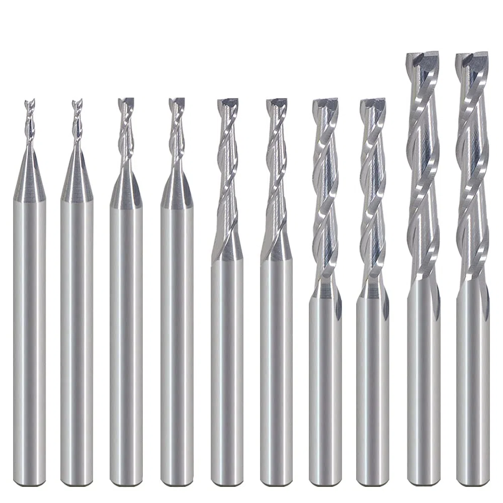 HOZLY 1 mm 1,5 mm 2,0 mm 2,5 mm 3,175 mm Fresa elicoidale a 2 tagli in metallo duro per incisione CNC